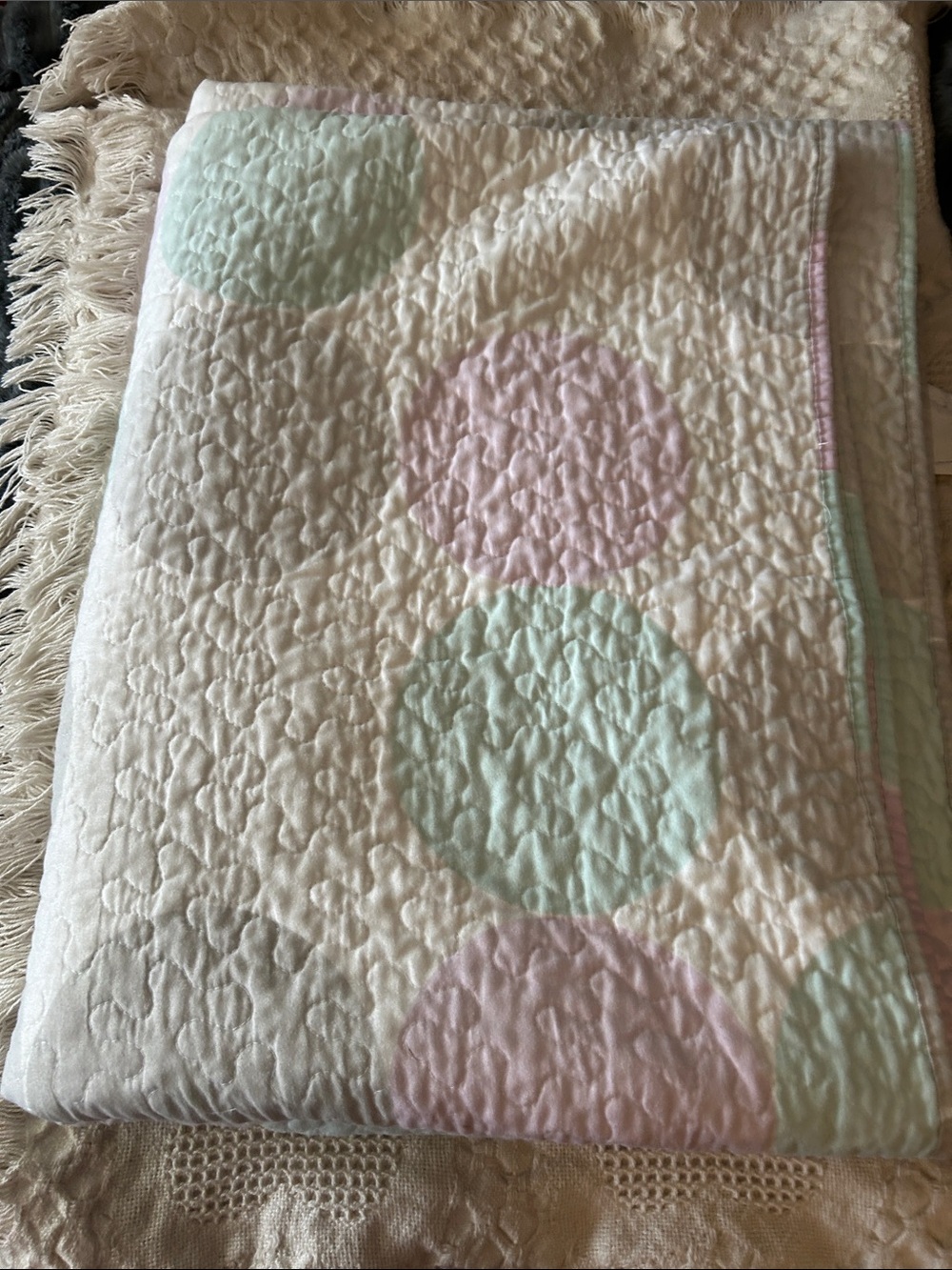 Pastel Dot Quilted Throw Blanket - Soft Pink & Mint